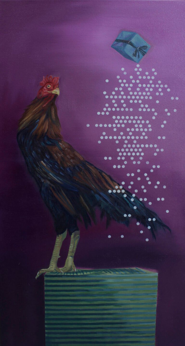 دانہ by Akash Jivraj – Oil on canvas, 38 × 71 cm