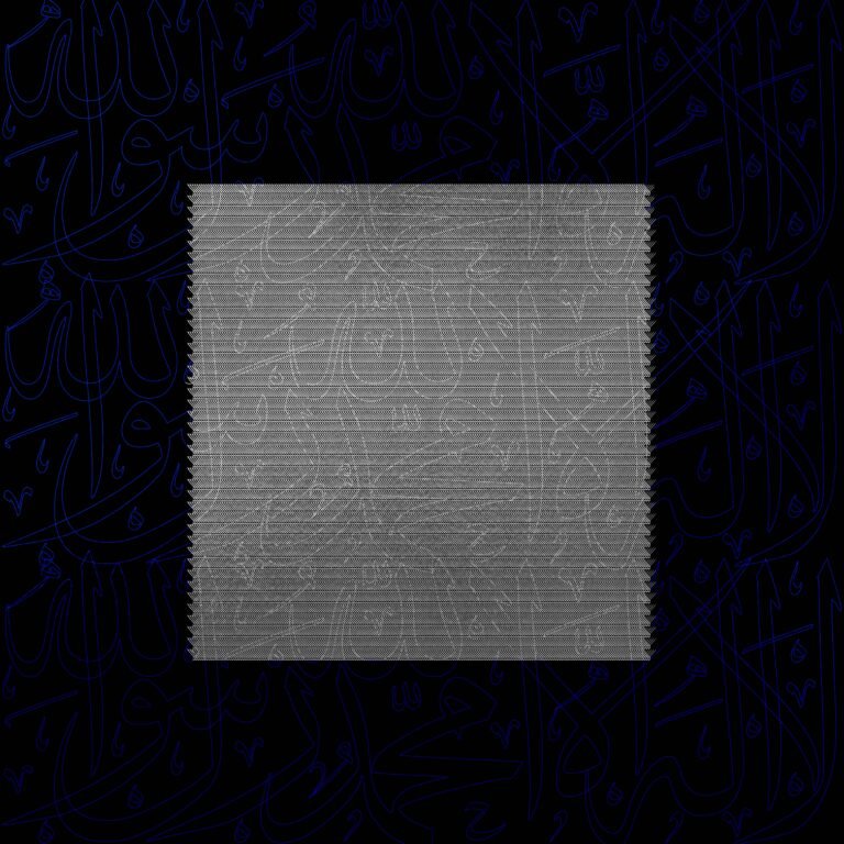 The foundation by Shiblee Muneer — Silver leaf layered over blue color film on black-coated canvas, glazed with transparent resin. Part of the exhibition 'The Submission' at ArtScene Gallery.